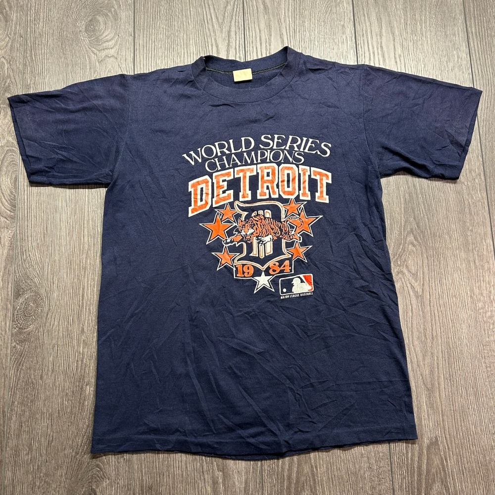 Vintage 1984 Detroit Tigers World Series Champions T-Shirt Logo 7 Navy Blue M